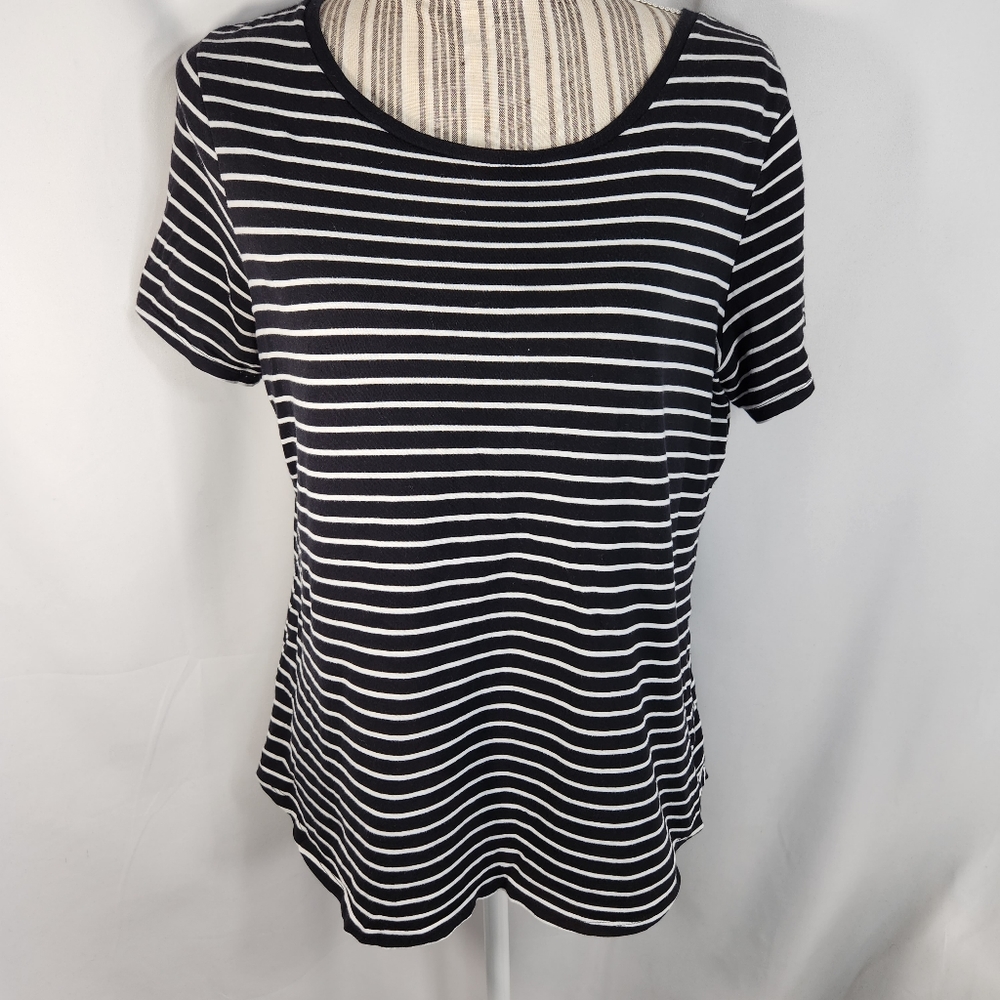 Old Navy everywear Black & White Striped Cotton Short Sleeve Top Size Medium